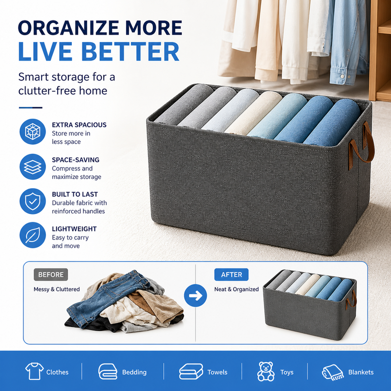 Multipurpose Foldable Storage Basket with Reinforced Iron Frame – Space Saving Organizer Box