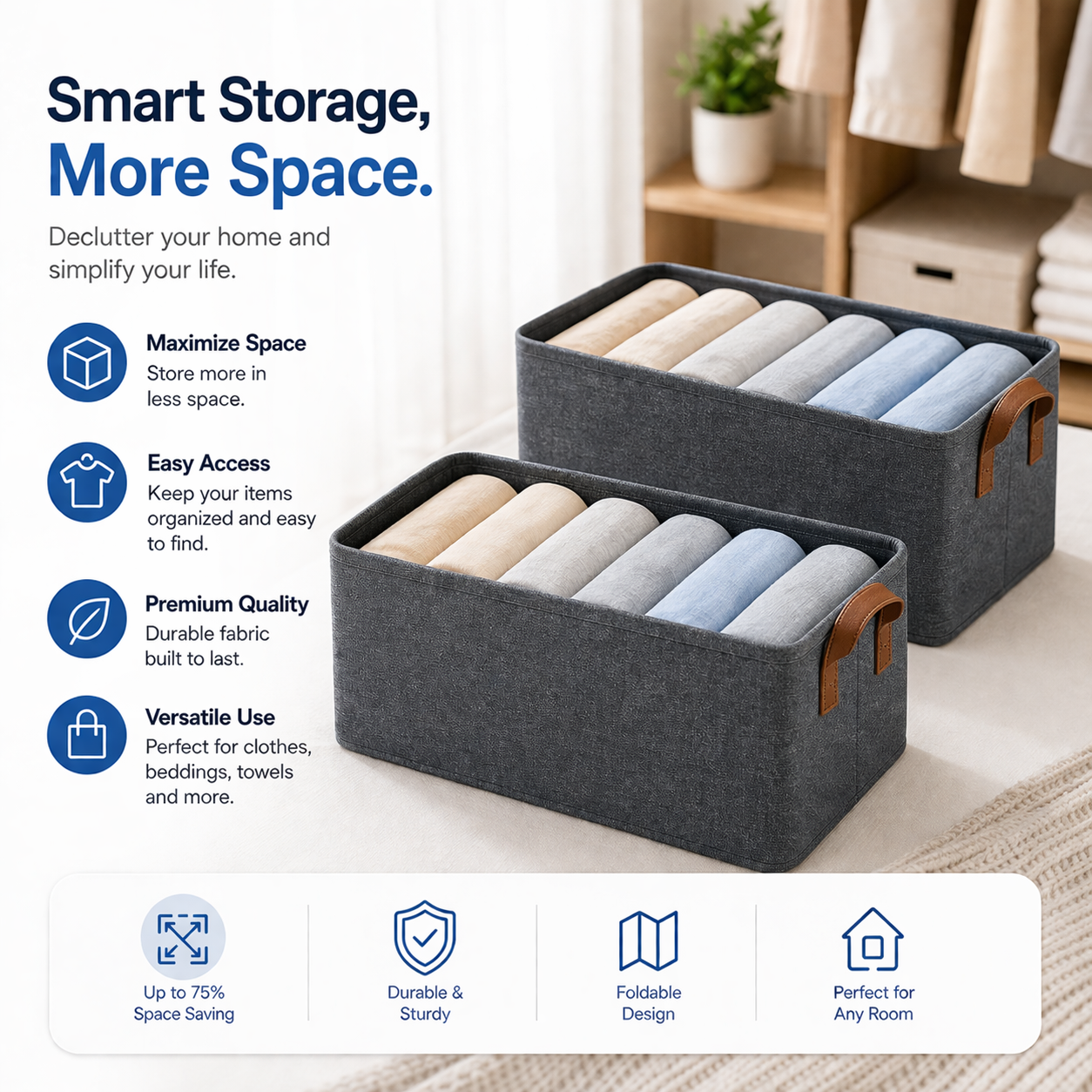 Multipurpose Foldable Storage Basket with Reinforced Iron Frame – Space Saving Organizer Box