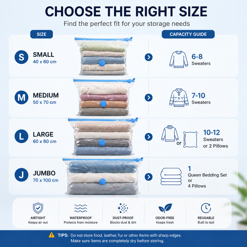Vacuum Storage Bags with Hand Pump – Space Saving Compression Bags for Clothes & Travel