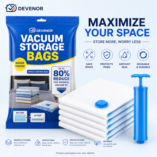 Vacuum Storage Bags with Hand Pump – Space Saving Compression Bags for Clothes & Travel